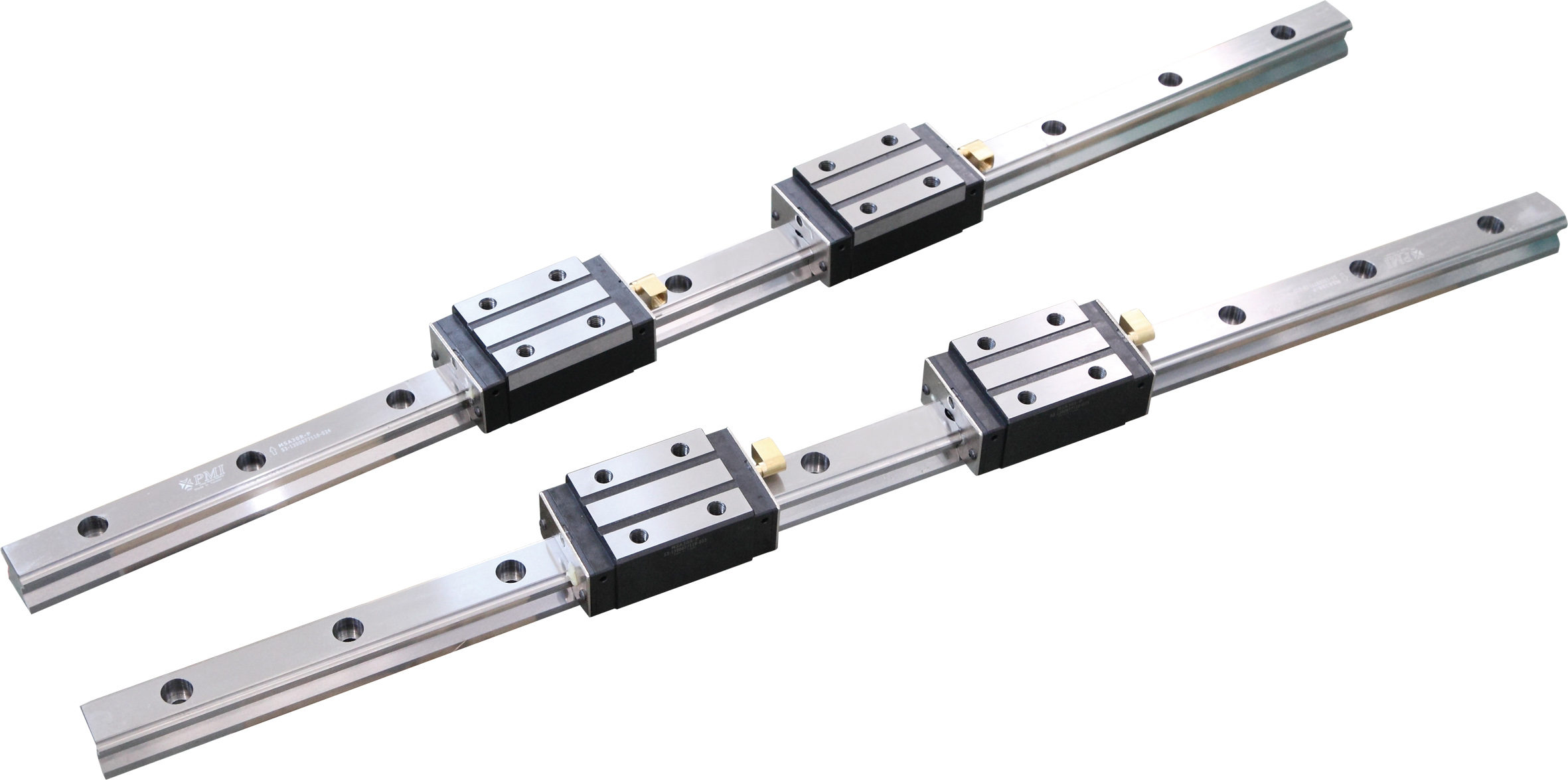 高剛性、高精度、高速度的進口臺灣上銀或銀泰P級線性滑軌，C3精密滾珠絲桿，專用日本NSK/德國FAG絲桿軸承。